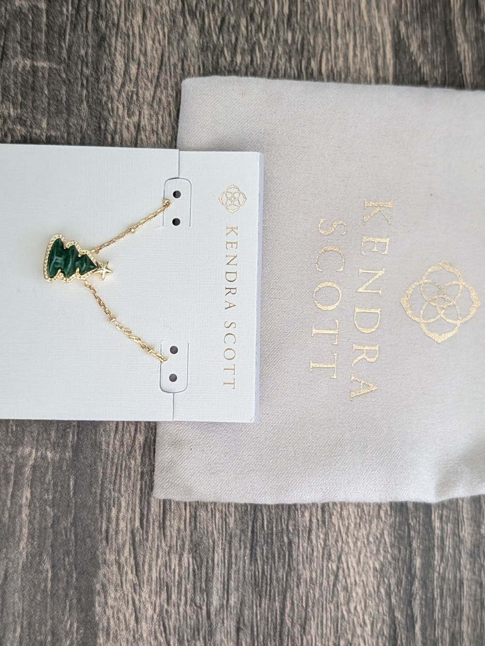 Kendra Scott Gold Chain Necklace with Green Tree Charm